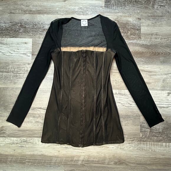 With Jéan Black Mesh Corset Mini Dress Long Sleeve Size M - Picture 2 of 11
